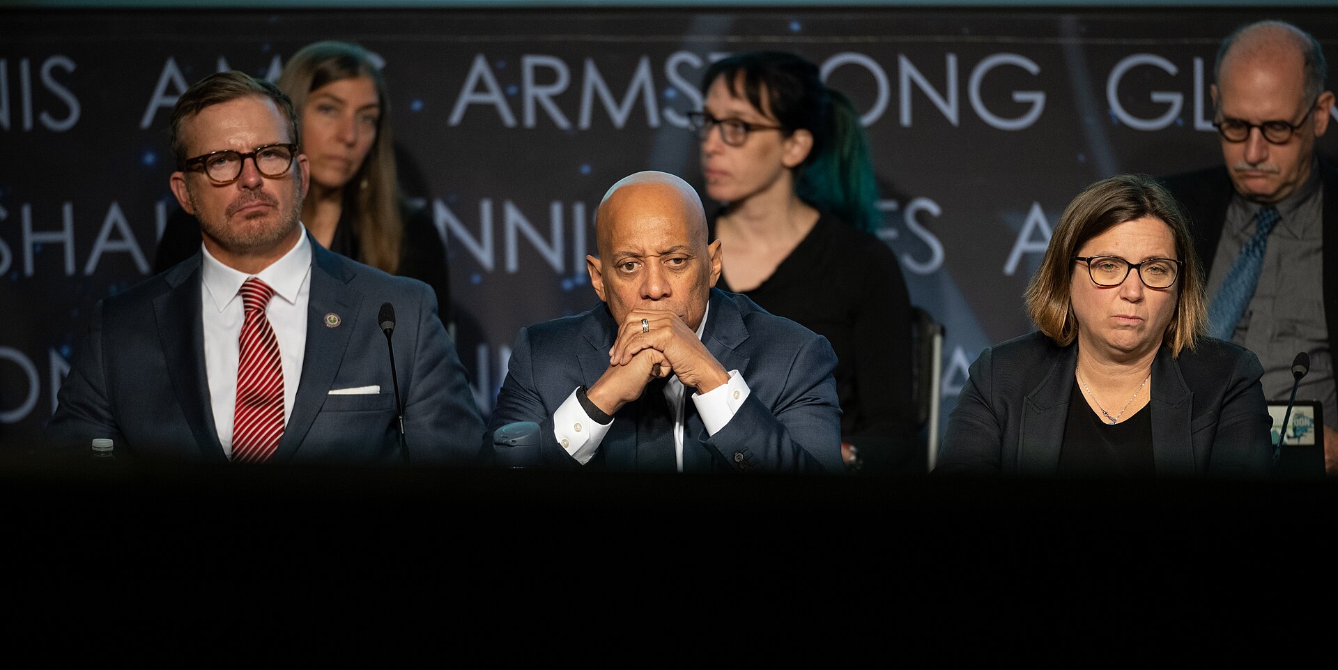 Warren Randolph, deputy executive director of the Accident Investigation and Prevention for Aviation Safety at the FAA, left, Reggie Brothers, operating partner at AE Industrial Partners, center, and Shelley Wright, professor of Physics at the University of California San Diego's Center for Astrophysics and Space Studies, right, are seen during a public meeting of NASA’s unidentified anomalous phenomena (UAP) independent study team, Wednesday, May 31, 2023 at the Mary W. Jackson NASA Headquarters building in Washington. The UAP independent study team is a counsel of 16 community experts across diverse areas on matters relevant to potential methods of study for unidentified anomalous phenomena. NASA commissioned the nine-month study to examine UAP from a scientific perspective and create a roadmap for how to use data and the tools of science to move our understanding of UAP forward. Photo Credit: (NASA/Joel Kowsky)